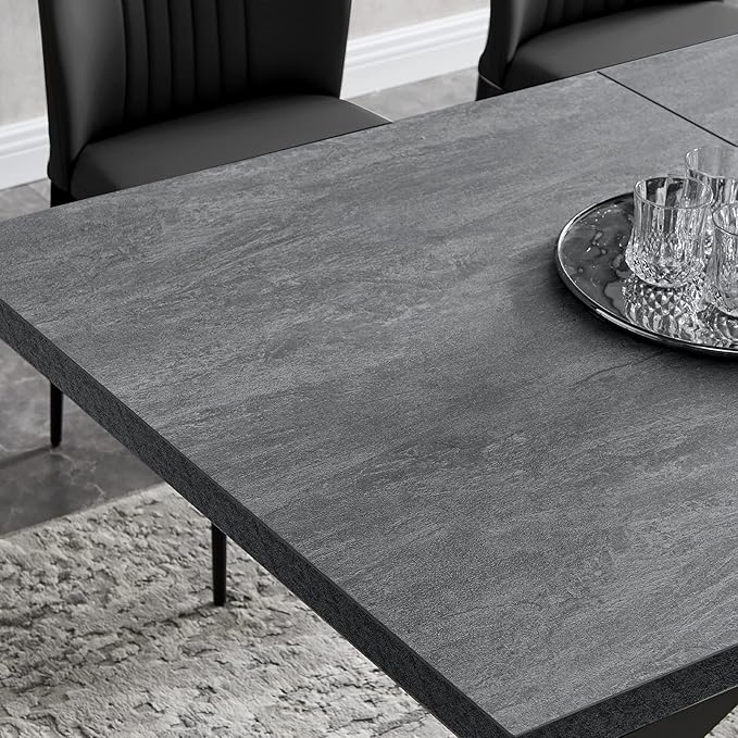 ZckyCine Dining Table Set for 6, Modern 78'' Dark Wood Dining Table and Fabric Dining Chairs Set of 6,Table and Chairs Set of 6,Ideal for Kitchen Dining Room