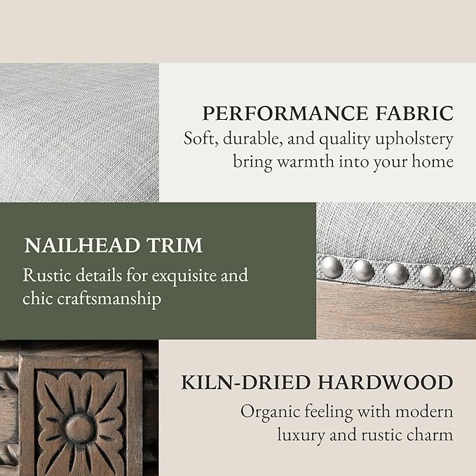 Maven Lane Pullman Counter Stool 26 Inches – Swivel Stool with Footrest – Grey Solid Wood Frame & Grey Fabric Upholstery – Perfect for Kitchen Islands & Counters