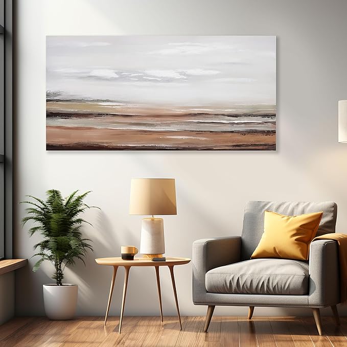 Framed Abstract Wall Art Wall Decor Modern Canvas Abstract Wall Art Brick-Red and Greyish White for Living Room Bedroom Dining Room Home Office Decor 20"x40"