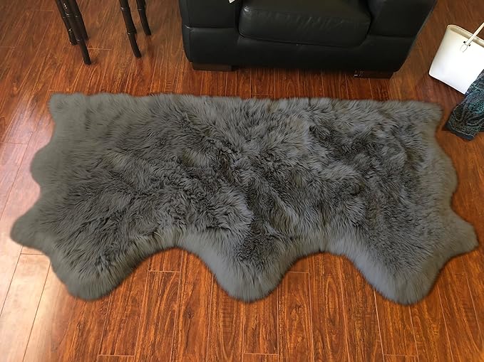 Free Shape Luxury Soft Fluffy Shag Area Rug Triple Side by Side 3'x6', 90x180cm - Vegan Fur Ultra Soft Indoor Carpet Nursery Rugs for Bedroom Home Decor, Dark Grey