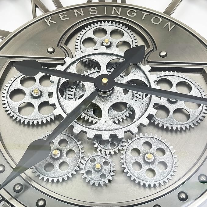 DORBOKER Real Moving Gears Wall Clock Large Modern Metal Clocks for Living Room Decor, Industrial Steampunk Unique Vintage Rustic Decorative Clock for Home Farmhouse Office, 27.6 Inch,Gunmetal Roman