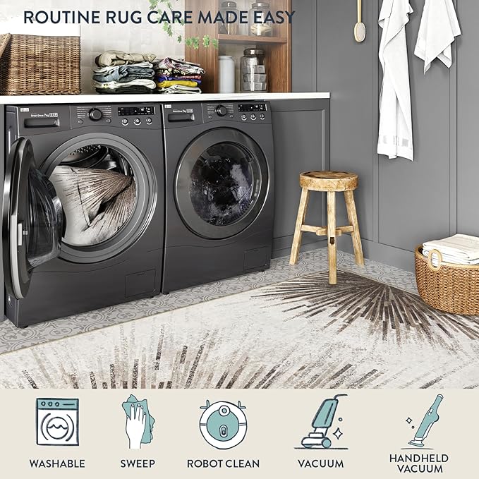 Lahome Modern 2.5x8 Washable Runner Rug, Non-Slip Stain Resistant Ultra-Thin Kitchen Hallway Runner, Abstract Print Carpet Rug for Hallway Bedroom Laundry - Brown/Gray