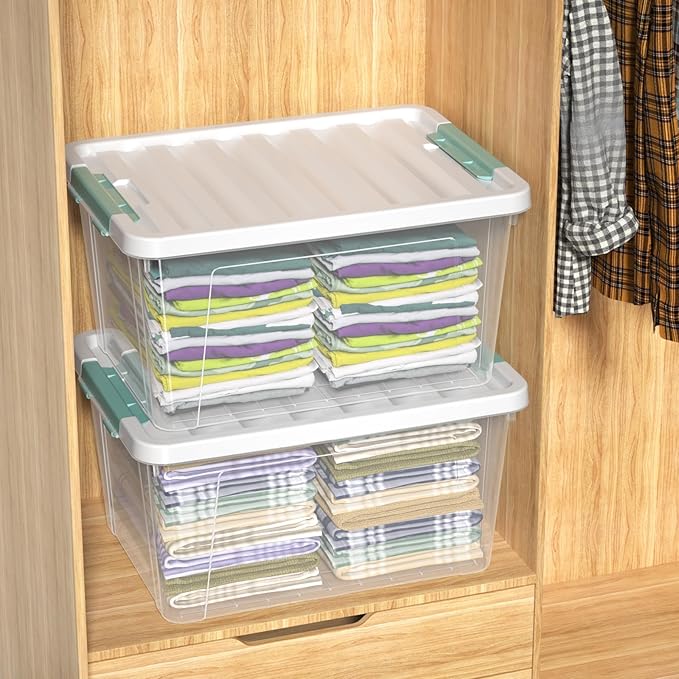 Readsky 36 Quart Plastic Clear Storage Bins with Lids, Large Latch Boxes, 4-Pack