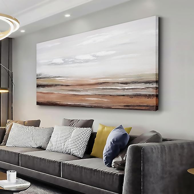 Framed Abstract Wall Art Wall Decor Modern Canvas Abstract Wall Art Brick-Red and Greyish White for Living Room Bedroom Dining Room Home Office Decor 20"x40"