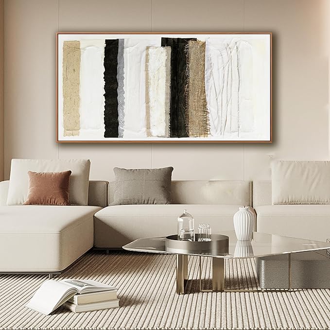 Abstract Wall Art Decor Modern Wall Decorations Maximalist Home Canvas paintings Wall Art Prints Framed Multicolor Overlapping Strips Artwork Parting for Living Room Wall Bedroom Kitchen Office Decor 24×48 Inch With Framed