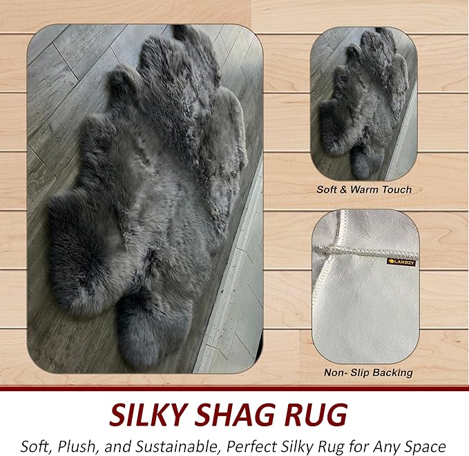 Free Shape Luxury Soft Fluffy Shag Area Rug Triple Side by Side 3'x6', 90x180cm - Vegan Fur Ultra Soft Indoor Carpet Nursery Rugs for Bedroom Home Decor, Dark Grey