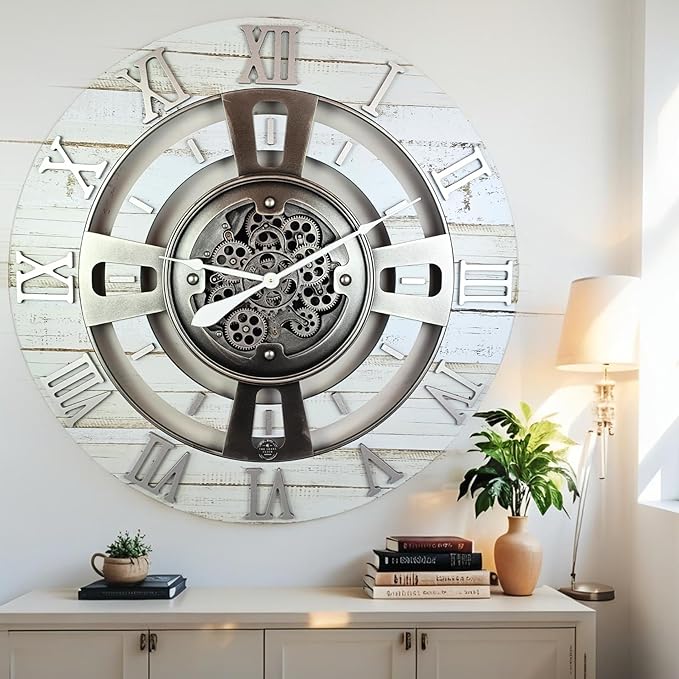 The Gears Clock Real Moving Gear Wall Clock England Line (Desert Beige, 36 inches (90 cm))