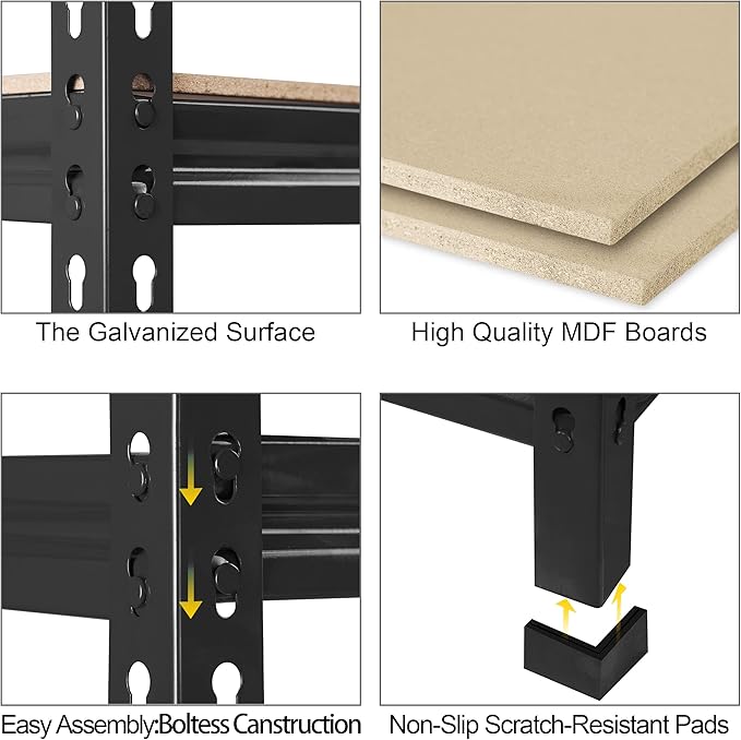 PrimeZone Heavy Duty Garage Storage Shelves, 31.5" W x 16" D x 63" H Adjustable Gargae Shelving, 5 Tier Metal Shelving Unit, Storage Shelf Utility Rack Organizer for Garage, Warehouse, Black, 4 Pack