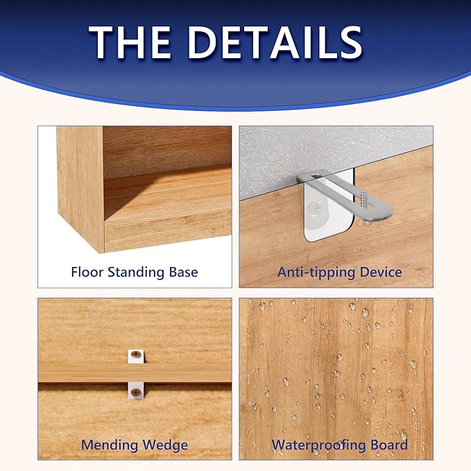 10-Cube Wooden Bookshelf with Base,3-Tier Freestanding Open Storage Organizer,Multi-Functional Bookcase for Living Room,Bedroom,Study and Office (Oak, 10-Cube)