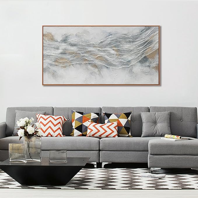 Abstract Wall Art Framed Ready To Hang Home Decor Artwork Simple Modern Art Pieces With Gold And Gray Textures Wall Art Prints Canvas Painting Small Size For Living Room Bedroom Office Decoration 20"X 40"