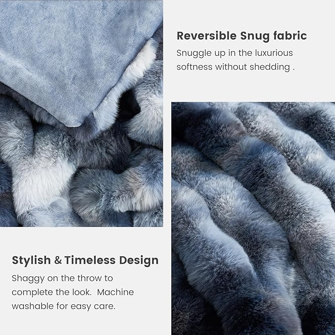 Cozy Bliss Faux Fur Throw Blanket for Couch, Fuzzy Soft Plush Thick Bubble Blanket for Sofa Bedroom Living Room, 90 * 90 Inches Tie Dye Blue