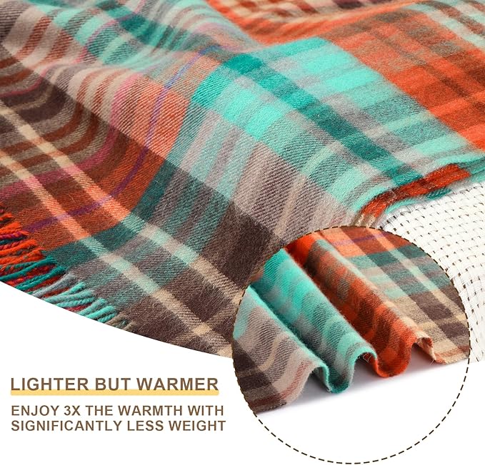 Holiday Plaid Throw Blanket for Couch,100% Wool Throw Blanket for Home Decor, Soft Lightweight Cozy All Season Decorative Vintage Blankets for Travel,Bed, Sofa, Chair, Outdoor 55"x83"/1.5LBS