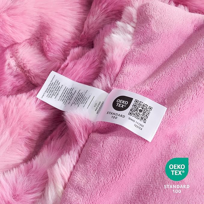 Cozy Bliss Faux Fur Throw Blanket for Couch, Fuzzy Soft Plush Thick Bubble Blanket for Sofa Bedroom Living Room, 60 * 80 Inches Tie Dye Pink