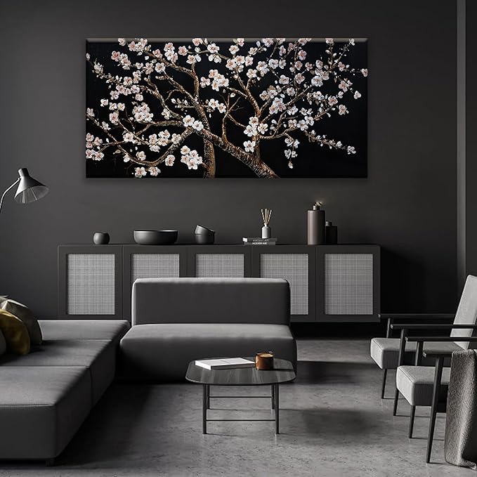 Large Canvas Wall Art Decor Oversized Black and White Wall Art For Living Room Tree of Life Wall Art Prints Canvas Art Wall Decor Flowers Artwork for Walls Bedroom Home Aesthetic Decor 29" x 58"