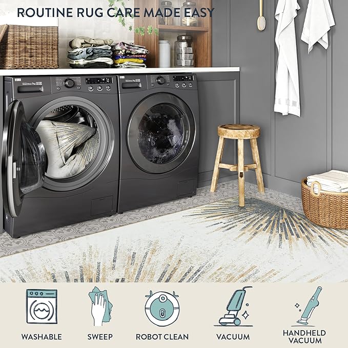 Lahome Modern Living Room Area Rug - 4x6 Rug Washable Non-Slip Soft Bedroom Rugs Ultra-Thin Throw Office Rug, Abstract Print Low-Profile Carpet Rug for Kitchen Laundry Room Entryway (Gold/Gray, 4'x6')