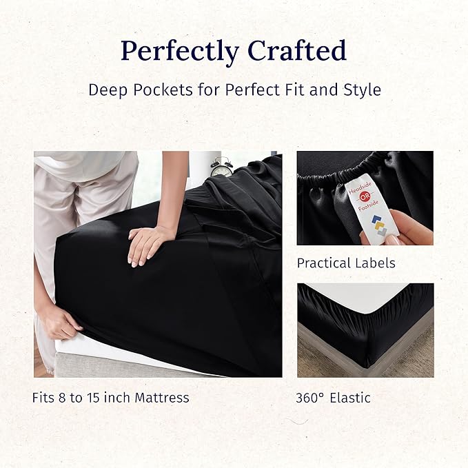 California Design Den Twin Sheets Set - Luxury 600 Thread Count Sateen, Natural 100% Cotton Bed Sheets, Fully Elasticized Deep Pockets, Crisp, Cool and Durable Hotel Quality Bedding - Black