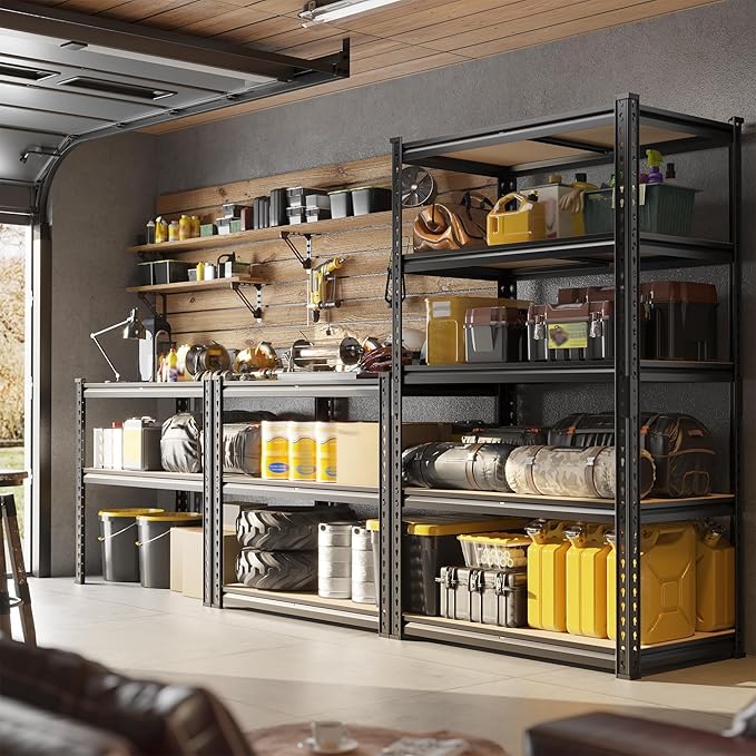 Set of 2 Storage Shelves 27.7"W Metal Shelving 2010LBS Garage Shelving Heavy Duty Garage Shelves Adjustable 5 Tier Metal Shelf for Pantry Kitchen Closet Basement Warehouse 11.9"D×27.7"W×60"H