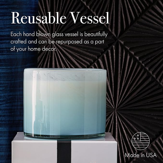 LAFCO New York 3-Wick Candle, Marine - 30 oz - 120-Hour Burn Time - Reusable, Hand Blown Glass Vessel - Made in The USA