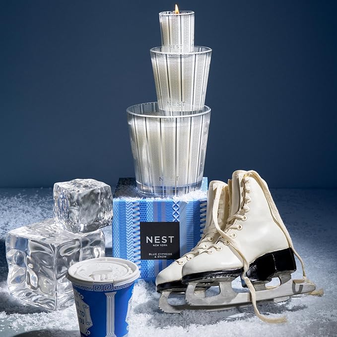NEST New York Scented 3-Wick Candle, Blue Cypress & Snow - 21.2 oz - Up to 100-Hour Burn Time - Reusable Glass Vessel