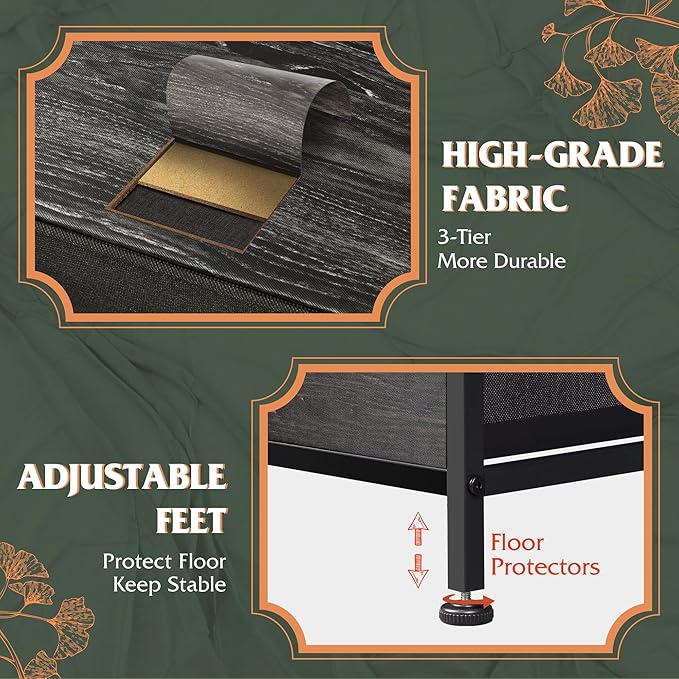 WLIVE Storage Organizer Unit with 11 Fabric Bins, Storage Drawers Organizer with Steel Frame, Tall Storage Tower Organizaton for Living Room, Hallway, Office, Charcoal Black Wood Grain Print