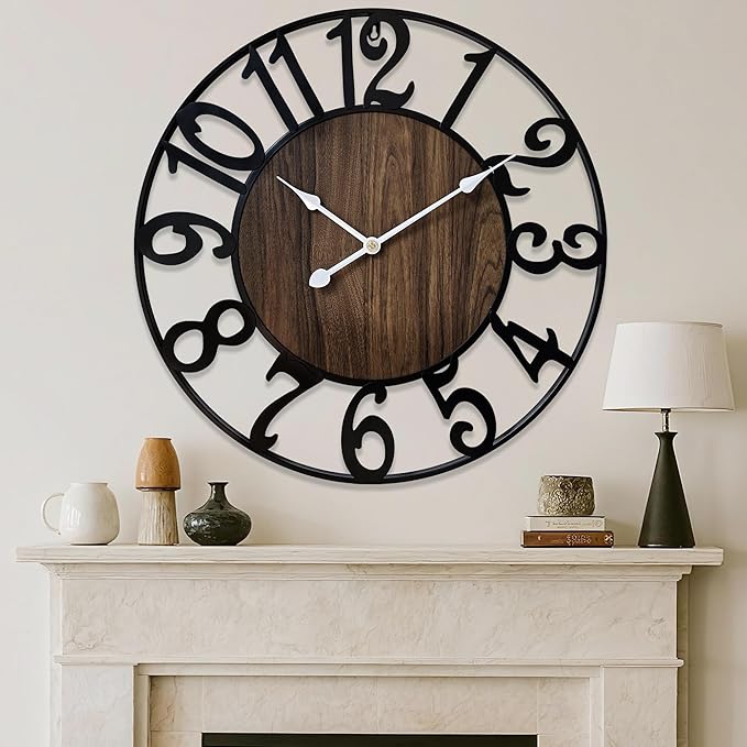 30 Inch Large Wall Clock for Living Room Bedroom Kitchen Mantel Decor, Battery Operated Decorative Quiet Ticking Metal Round Modern Farmhouse Arabic Numerals Big Clock Wall Decor