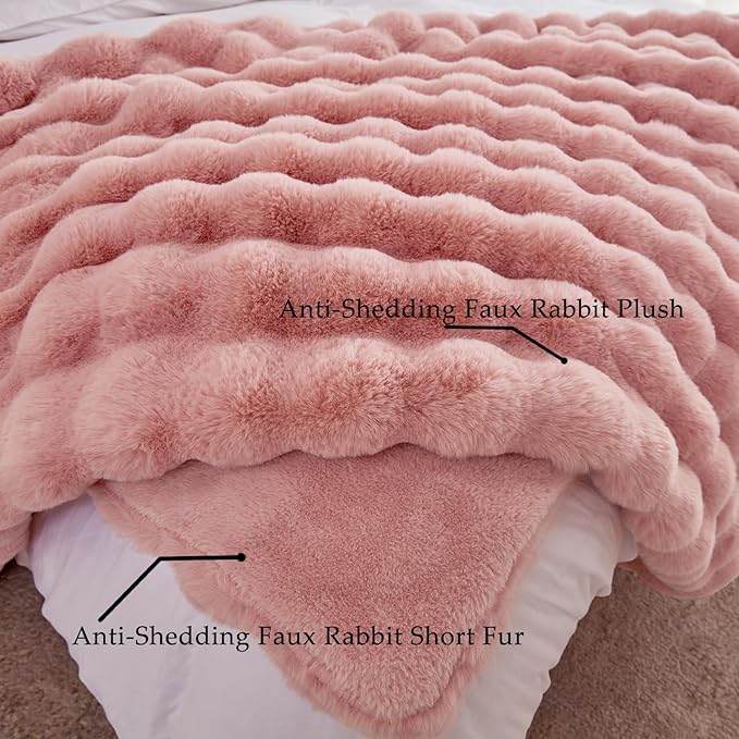 BENVWE Faux Fur Throw Blanket for Couch Bed - Fluffy Soft Thick Bubble Blanket for Living Room Home Decor - Mothers Day Birthday Gifts for Women, Dusty Pink, 63" x 80"