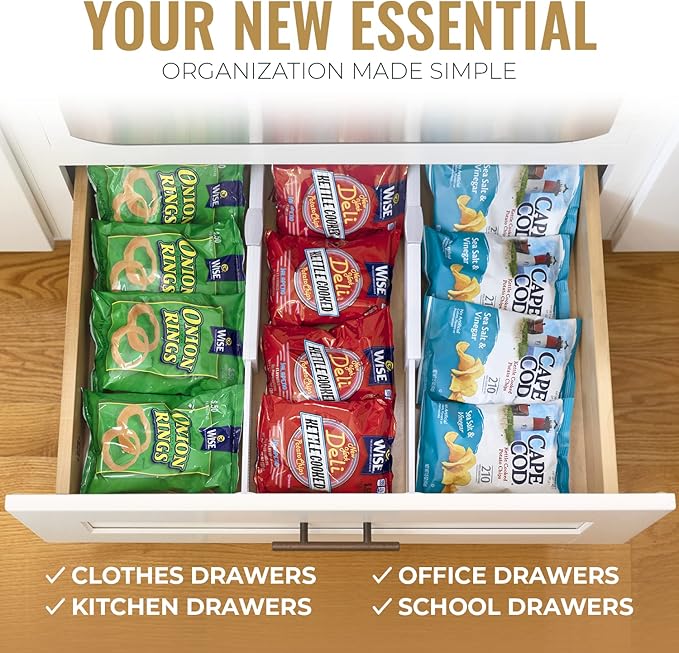 RAPTUROUS Adjustable Deep Drawer Divider – 6" Tall, Expandable 13-22", 8-Pack, Non-Slip Drawer Dividers for Clothes, Dresser, Kitchen & Office Organization (White)