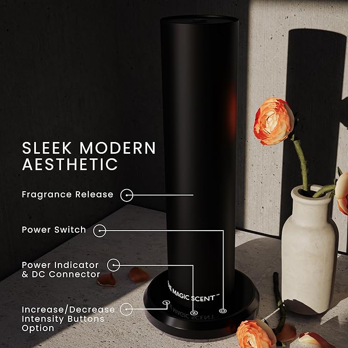 The Magic Scent Bluetooth Tower Diffuser Home & Office - Smart Ultra-Quiet for Home & Hotel - Waterless Cold-Air Programmable Professional Diffuser Machine - Essential Aroma Oil Included