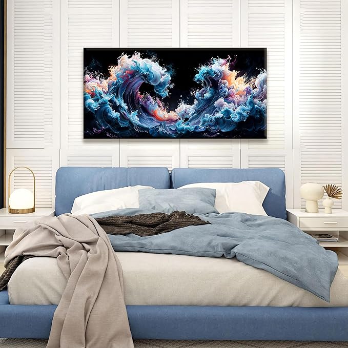 QSQ Canvas Art Wall Decor Colorful Waves Abstract Wall Art For Living Room Modern Canvas Prints Pictures Colorful Wall Art Picture For Bedroom Hotel Home Wall Decor 24 X 48 Inch