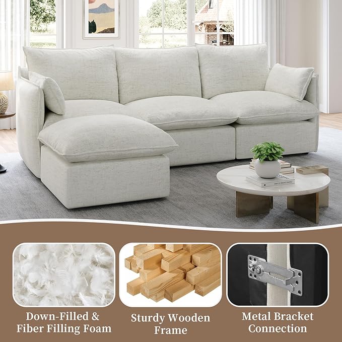 Waterproof Cloud Sectional Couches,High Backrest Down Filled Sofa for Living Room,Modular Sofas Spill & Stain-Resistant Cloud Couch,Detachable Couch Covers,Cream White