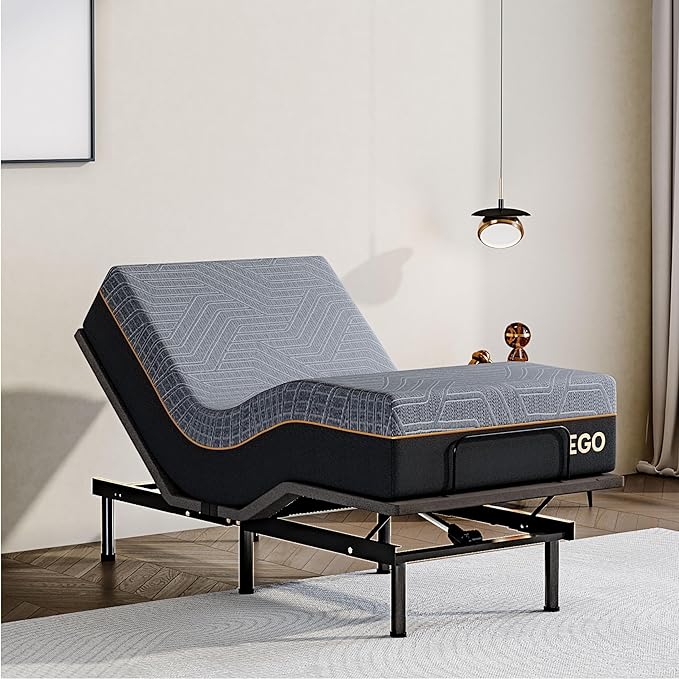 Twin XL Adjustable Bed Base Frame with Wireless Remote + 12 Inch Twin XL Gel Memory Foam Mattress Bed in a Box, Head and Foot Incline, Zero Gravity, Fiberglass Free,80" × 38"