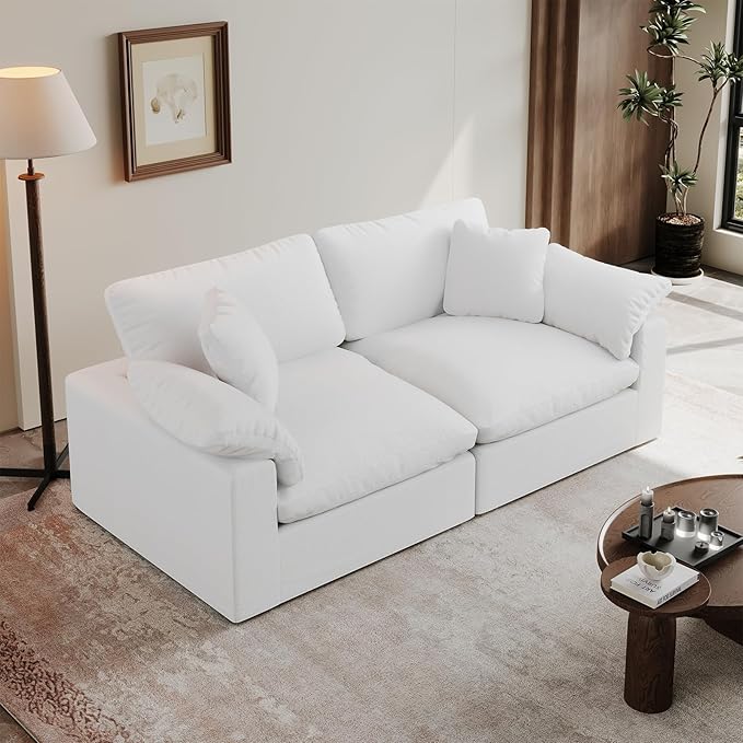 Oversized Cloud Sectional Couches for Living Room, 78.6" Comfy Down Filled Modular Sectional Sofa, 2 Seater Deep Seat Modular Couch with Removable Covers, White