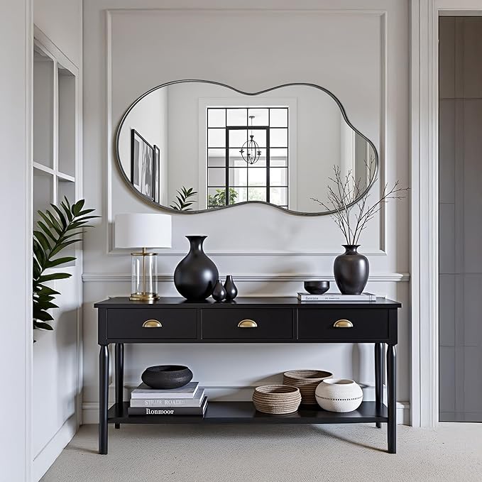 Suidia Irregular Wall Mirror, 40"x26" Bathroom Mirror Asymmetrical Mirrors Artistic Mirrors Decorative for Living Room Bedroom Bathroom Hallway Entryway, Black, Cloud Style