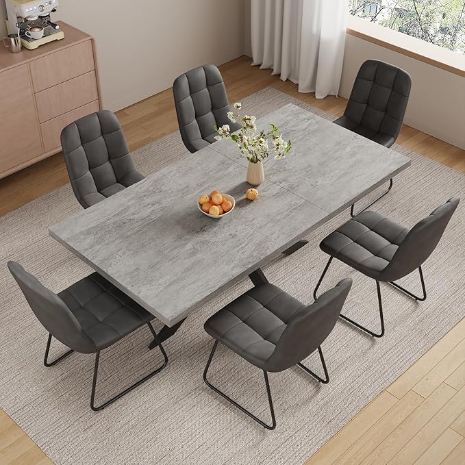 ZckyCine 7-Piece Expandable Dining Table Set, 51"-67" Modern Rectangular Table with 6 Faux Leather Chairs – Space-Saving Kitchen Set for 6, Ideal for Family Meals & Entertaining