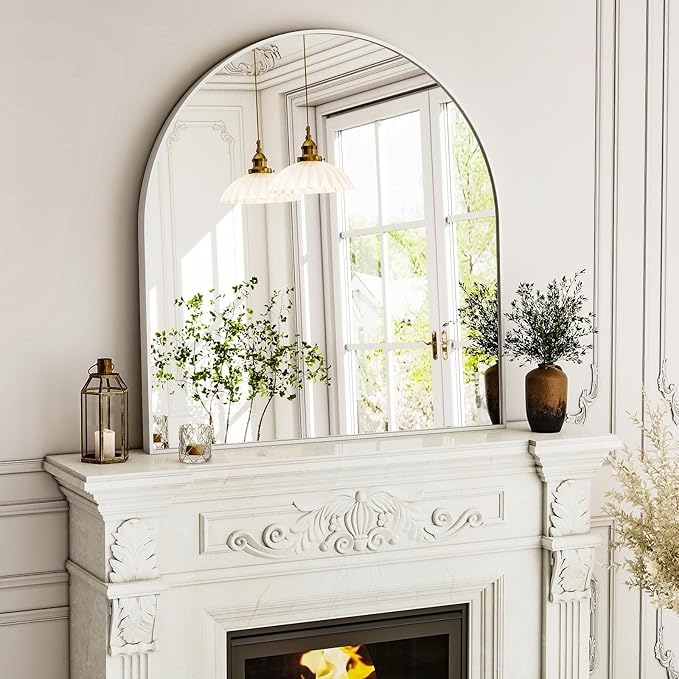 Arched Bathroom Mirror, 32x34 Inch - Wall Mounted Vanity Mirror with Aluminum Alloy Frame - Ideal for Living Room, Bedroom, Bathroom, and Entryway, Hanging or Leaning,White