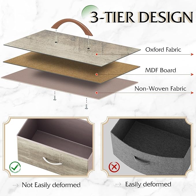 WLIVE Fabric Dresser for Bedroom, Tall Dresser with 8 Drawers, Storage Tower with Fabric Bins, Double Dressers, Chest of Drawers for Closet, Living Room, Hallway, Greige