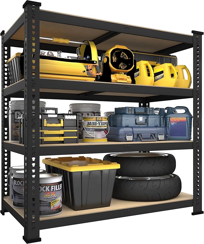 PrimeZone 40" W x 20" D x 59" H Heavy Duty Storage Shelves, 4 Tier Adjustable Garage Shelving Unit, Metal Organizer Shelf Utility Rack for Warehouse Pantry Closet Kitchen, Black