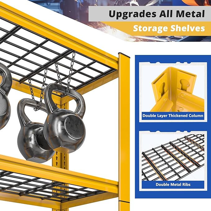 REIBII 72''H Garage Shelving 3010 LBS Storage Shelves Adjustable Metal Shelving 5 Tier Metal Shelves for Storage Industrial Shelf for Kitchen Pantry Warehouse Basement 72" HX35.5 WX16 D, 4 Pack