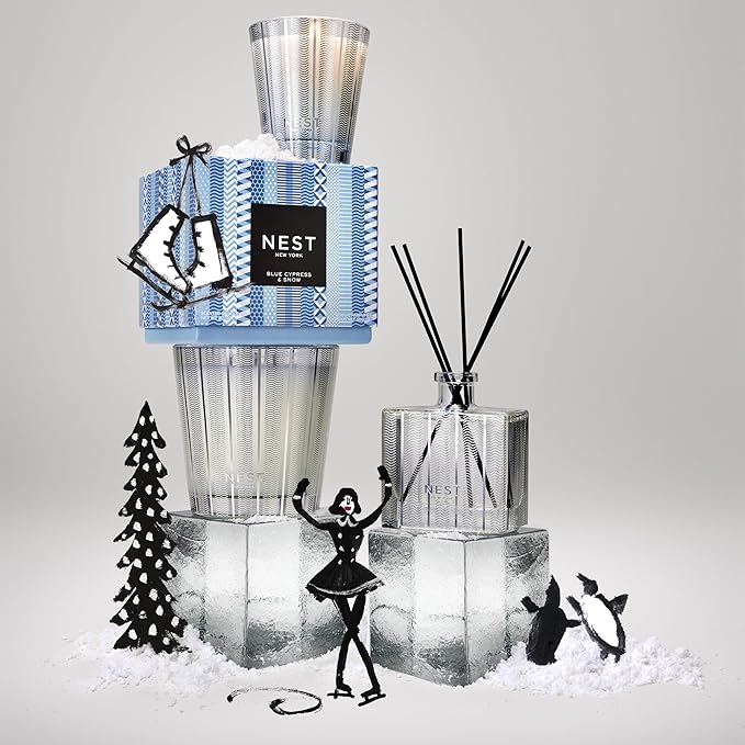 NEST New York Scented 3-Wick Candle, Blue Cypress & Snow - 21.2 oz - Up to 100-Hour Burn Time - Reusable Glass Vessel
