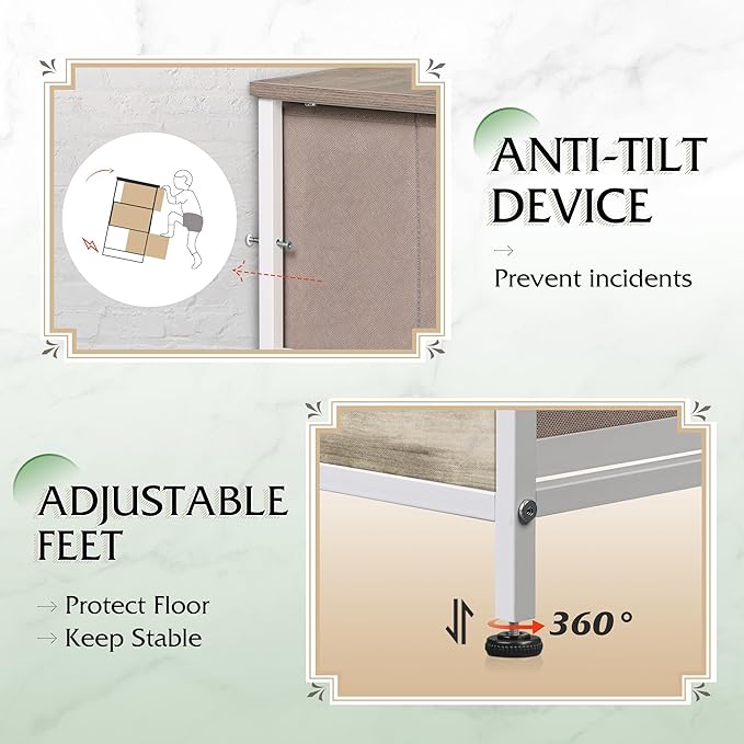 WLIVE Fabric Dresser for Bedroom, Tall Dresser with 8 Drawers, Storage Tower with Fabric Bins, Double Dressers, Chest of Drawers for Closet, Living Room, Hallway, Greige