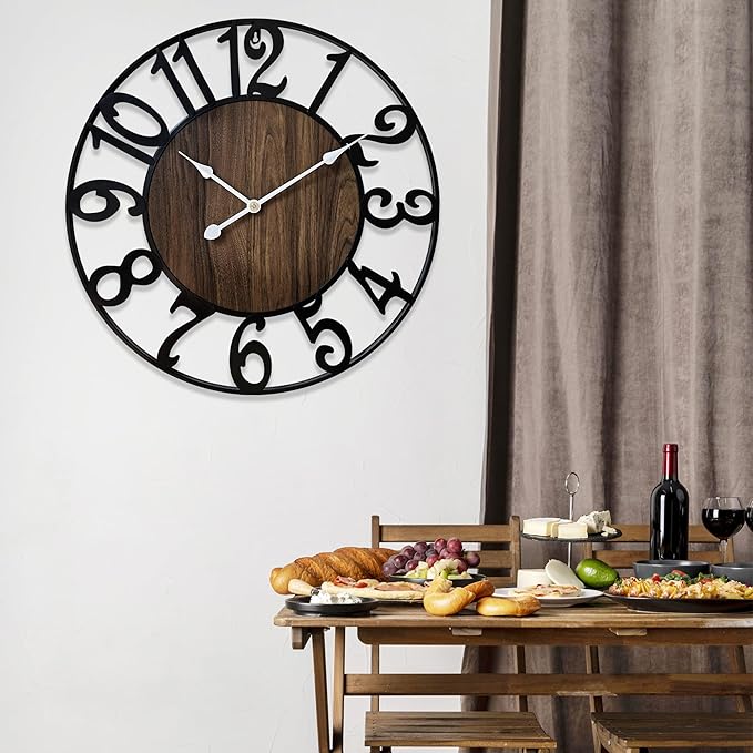 30 Inch Large Wall Clock for Living Room Bedroom Kitchen Mantel Decor, Battery Operated Decorative Quiet Ticking Metal Round Modern Farmhouse Arabic Numerals Big Clock Wall Decor