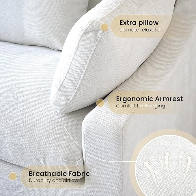 Cloud Couch for LivingRoom,190" U Shaped Modular Sectional Couch with Storage Ottoman,Down Filled 9 Seater Convertible Sleeper Sofa Bed Oversized Furniture,White