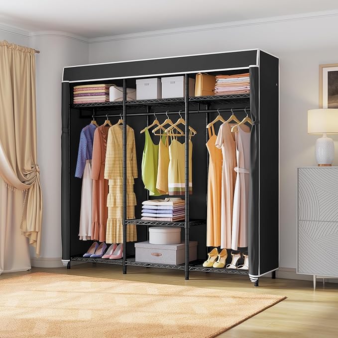 VIPEK V30C Coverd Clothes Rack, Heavy Duty Clothing Rack with Oxford Fabric Cover, Portable Closet with Adjustable Shelves & Hang Rods, Freestanding Wardrobe Metal Closet Rack for Hanging Clothes
