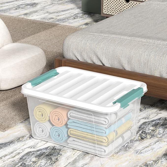 4-Pack 20 Quart Clear Storage Bins, Stackable Plastic Storage Latches Box/Containers with Lid