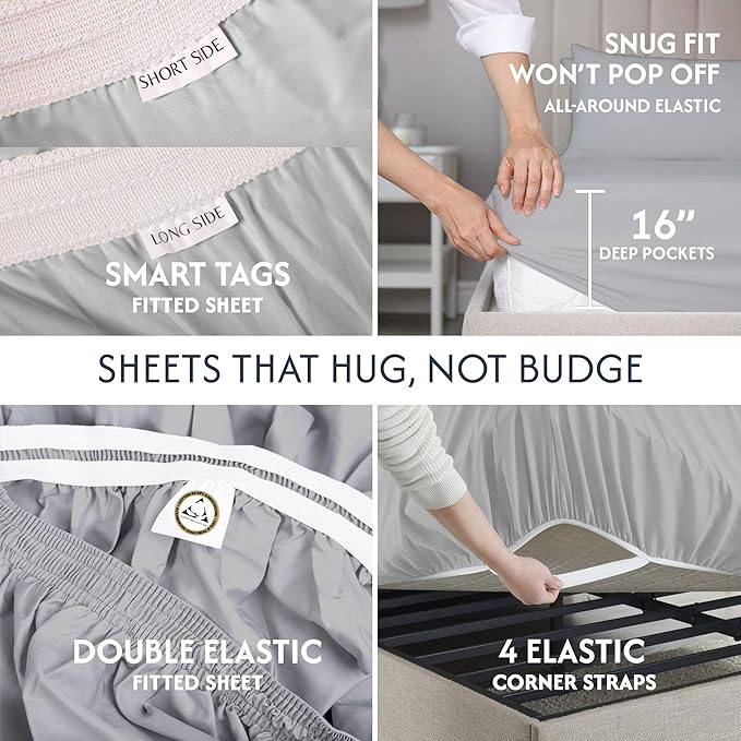 100% Egyptian Cotton Percale Sheets California King - Genuine Luxurious 400 Thread Count - Naturally Crisp, Breathable, Skin-Friendly & Cooling - Softer After Each Wash -Oeko-TEX Certified Giza