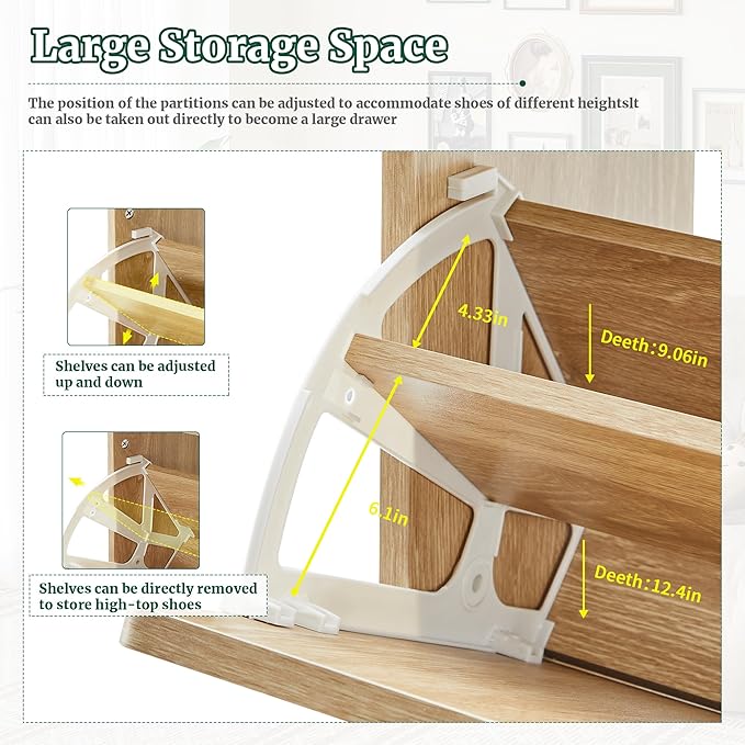 Narrow Shoe Cabinet for Entryway, Fluted Shoe Cabinet Storage with 2 Flip Drawers, Slim Shoes Rack Organizer (Natural)
