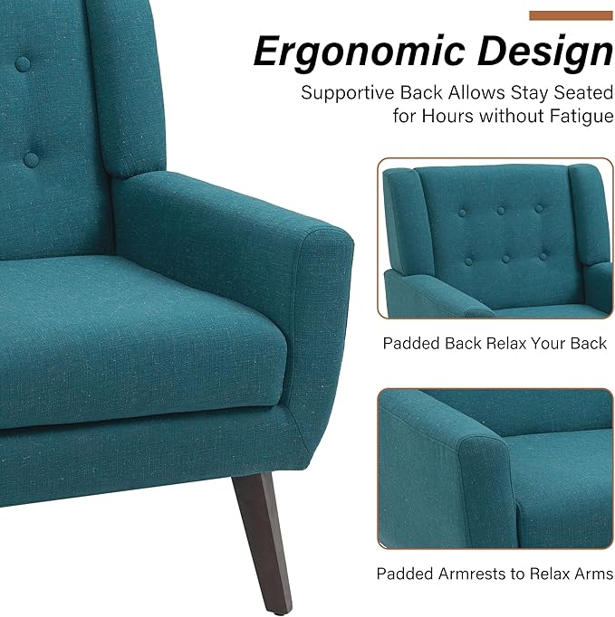 Accent Chairs Set of 2, Modern Fabric Armchairs for Living Room, Comfy Upholstered Arm Chairs Tufted for Indoor Bedroom Office Room (Light Blue)