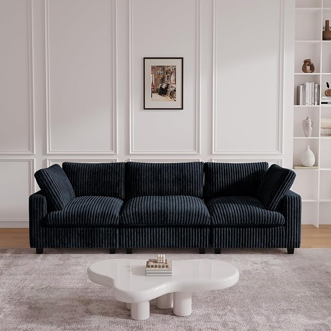 JACH 118" Sectional Couches, Convertable Modular Sofa for Living Room, Modern Deep Seat Couch, Sofa Covers Washable, Minimalist Plush Sofas for Living Room, Apartment, Black