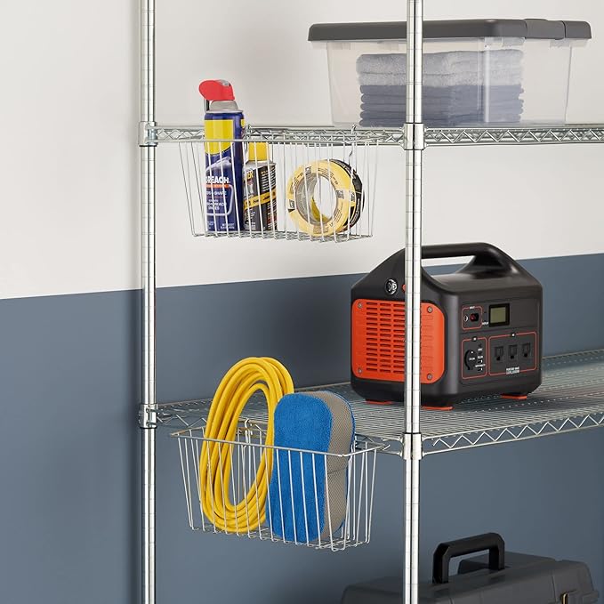 TRINITY EcoStorage 15-Inch Metal Hanging Basket to Use With Shelf Units and Storage Racks for Garage, Kitchen, and Closet Organization, NSF Certified, 10 Pound Capacity, Chrome, 2-Pack