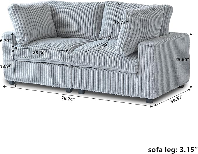 JACH 78" Deep Seat Sectional Couches, Convertable Sleeper Sofa for Living Room, Love Seat Couch, Sofa Covers Washable, Modular Sectional Sofas for Living Room, Apartment, Light Grey